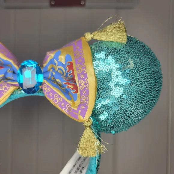 Disney Parks Aladdin Magic Carpet Themed Sequin Teal Minnie Mouse Ears Headband - Picture 4 of 14